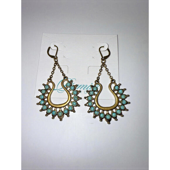 Premier Designs Jewelry - Premier Designs Dangle Gold And Blue Stone Pierced Earrings Cowgirl New
